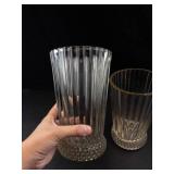 Pair of Ribbed Clear Glass Vases With Bubble Bases