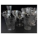 Mixed Lot Etched Glass Stemware & Tumblers