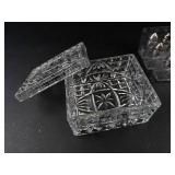 Cut Glass Trinket Box With 2 Miniature Salt & Pepper Shaker Sets