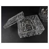 Cut Glass Trinket Box With 2 Miniature Salt & Pepper Shaker Sets