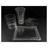Clear Glass Vanity Tray, Vases and Plate (4 Pieces)