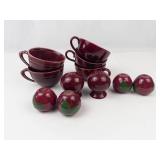 3 Sets Blue Ridge Salt & Pepper Shakers, 4 Red Glazed Teacups Mixed Lot