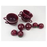 3 Sets Blue Ridge Salt & Pepper Shakers, 4 Red Glazed Teacups Mixed Lot