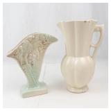 Vintage McCoy Rustic Line Grape Cluster Vase & White Pottery Pitcher Mixed Lot