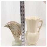 Vintage McCoy Rustic Line Grape Cluster Vase & White Pottery Pitcher Mixed Lot