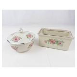 Halls Pottery Covered Bowl & Rectangle Dish (Lot of 2)