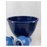 Fiesta Ware Blue Bowl, Hall Pitcher, & Salt & Pepper Shakers Mixed Lot