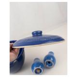 Fiesta Ware Blue Bowl, Hall Pitcher, & Salt & Pepper Shakers Mixed Lot