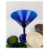 Johnson Brothers Peach Bloom Teacups, Cobalt Glass Pitcher & Candle Holders Mixed Lot