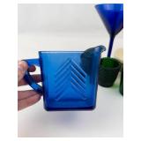 Johnson Brothers Peach Bloom Teacups, Cobalt Glass Pitcher & Candle Holders Mixed Lot