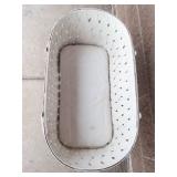Vintage Wicker Baby Bassinet With Folding Legs & Wheels