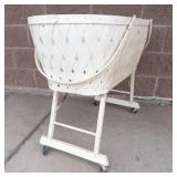 Vintage Wicker Baby Bassinet With Folding Legs & Wheels