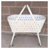 Vintage Wicker Baby Bassinet With Folding Legs & Wheels