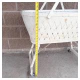 Vintage Wicker Baby Bassinet With Folding Legs & Wheels