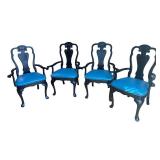 K - Vintage Queen Anne Style Black Lacquer Dining Chairs (Set of 4)