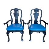 K - Vintage Queen Anne Style Black Lacquer Dining Chairs (Set of 4)