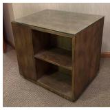 O - Vintage Square Side Table With Glass Top