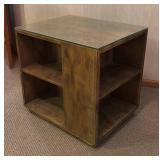O - Vintage Square Side Table With Glass Top