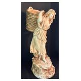 O - Vintage Marwal Industries, Peasant Girl With Basket Sculpture