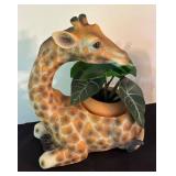 O - Giraffe Planters With Faux Greenery (Lot of 2)