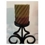 O - Pair of Pillar Candle Holders With Candles