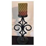 O - Pair of Pillar Candle Holders With Candles
