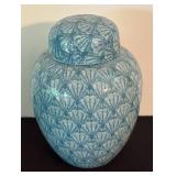 O - Vintage Blue & White Floral Plate, Crackle Glass Vase & Jar Mixed Lot