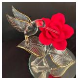 O - Glass Baron Hummingbird on Red Rose Figurine
