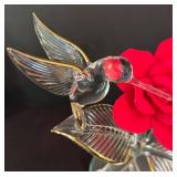 O - Glass Baron Hummingbird on Red Rose Figurine