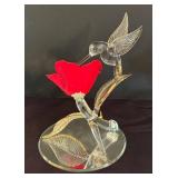 O - Glass Baron Hummingbird on Red Rose Figurine