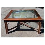 G - Vintage Chinese Chippendale Glass Top Coffee Table