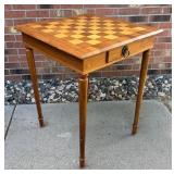 G - Vintage Walnut Games Table With Marquetry Inlay & Drawer