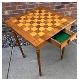 G - Vintage Walnut Games Table With Marquetry Inlay & Drawer
