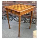 G - Vintage Walnut Games Table With Marquetry Inlay & Drawer