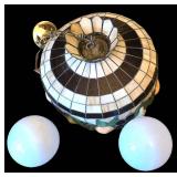 K - Stained Glass Chandelier With 2 Frosted Shades