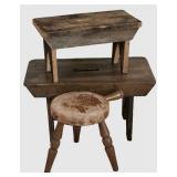 LL-BR2 - Vintage Wooden Stool Set (Lot of 3)
