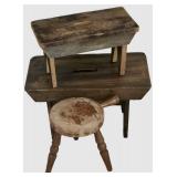 LL-BR2 - Vintage Wooden Stool Set (Lot of 3)
