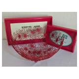 LL-BR1 - Sudberry House Serving Trays and a Red Metal Basket  Mixed Lot of 3
