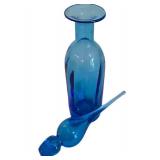 LL-BR1 - Vintage Rainbow Glass Blue Genie Style Decanter & Coordinating Decor