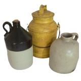 LL-BR2 - Vintage Ceramic Vessel Trio - Milk Can, Jug & Crock (Lot of 3)