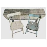 LL-BR2 - Primitive Painted Wood Bench & Chairs Mixed Lot