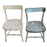 LL-BR2 - Primitive Painted Wood Bench & Chairs Mixed Lot
