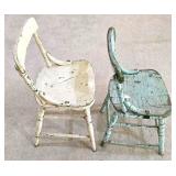 LL-BR2 - Primitive Painted Wood Bench & Chairs Mixed Lot