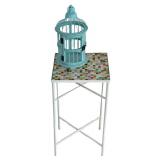 LL-BR2 - White Metal Plant Stand With Turquoise Bird House