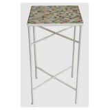 LL-BR2 - White Metal Plant Stand With Turquoise Bird House
