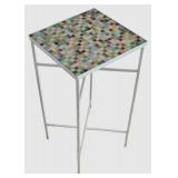 LL-BR2 - White Metal Plant Stand With Turquoise Bird House