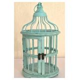 LL-BR2 - White Metal Plant Stand With Turquoise Bird House