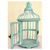 LL-BR2 - White Metal Plant Stand With Turquoise Bird House