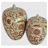 LL-FR - Oriental Accent Hand-Painted Lidded Ginger Jars Set of 2