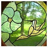 LL-FR - Round Wood Framed Stained Glass Hanging Window